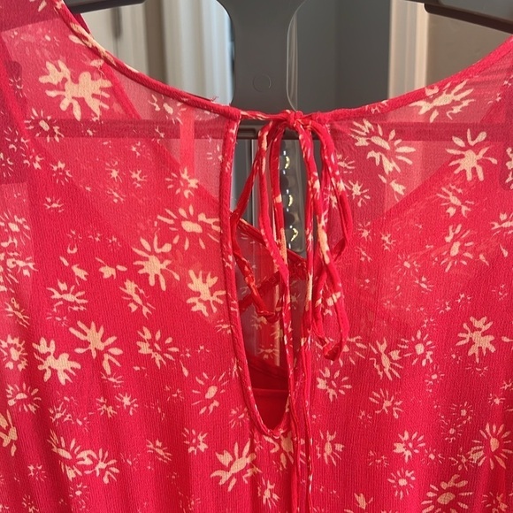Free People Wallflower Floral Print Sheer lined Midi Dress, Raspberry Combo, XS - Picture 13 of 14
